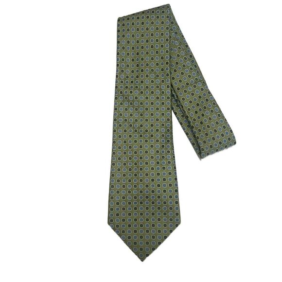 2for25 Jones New York Silk Men’s Tie Green Geometric Designer Business Casual - Picture 2 of 8